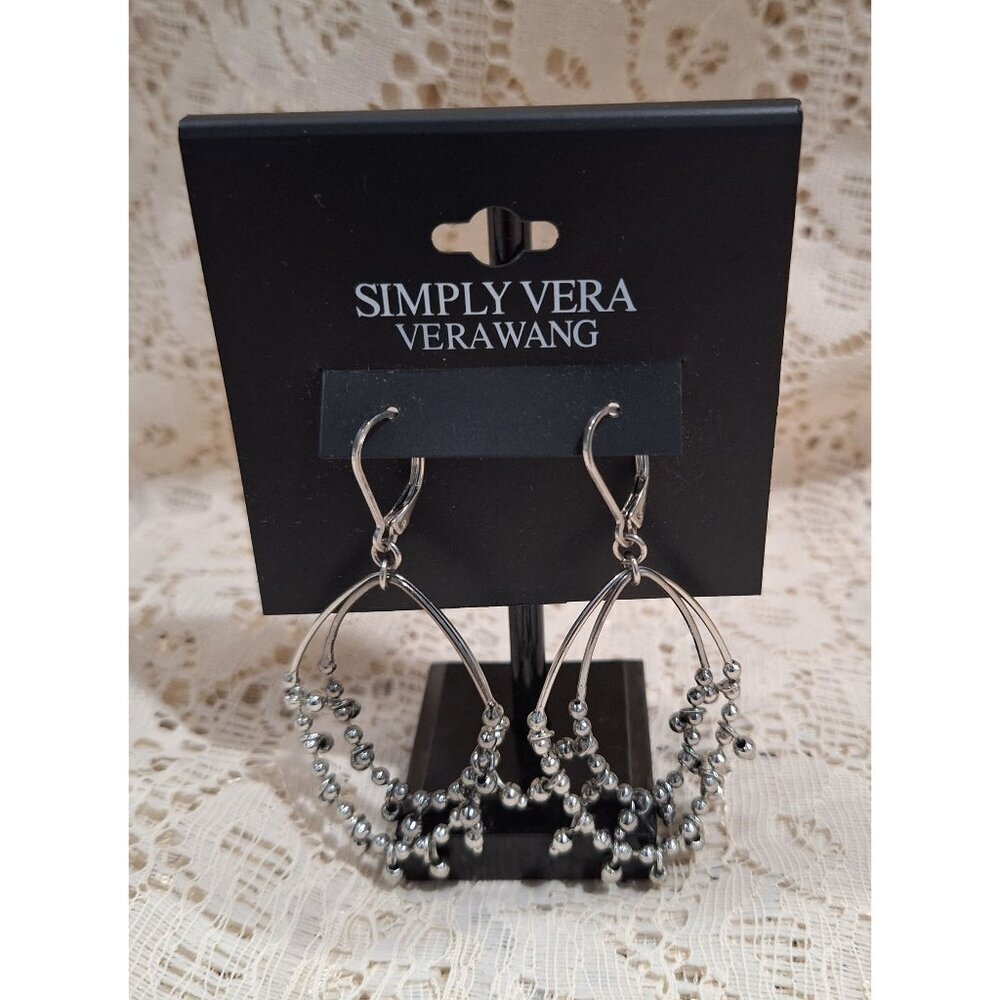 Nwt Simply Vera Vera Wang Silver-Tone Dangling Hoop Earrings With Beaded Accents